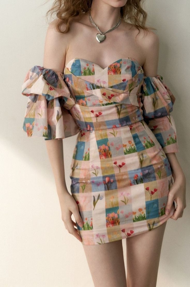 Floral Patchwork Off-Shoulder Bodycon Dress