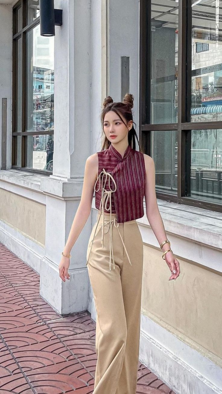 Indo-Western Lace-Up Top with Straight Pants
