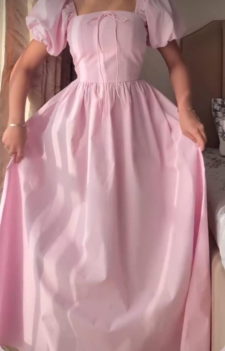 Pink Puff Sleeve Midi Dress